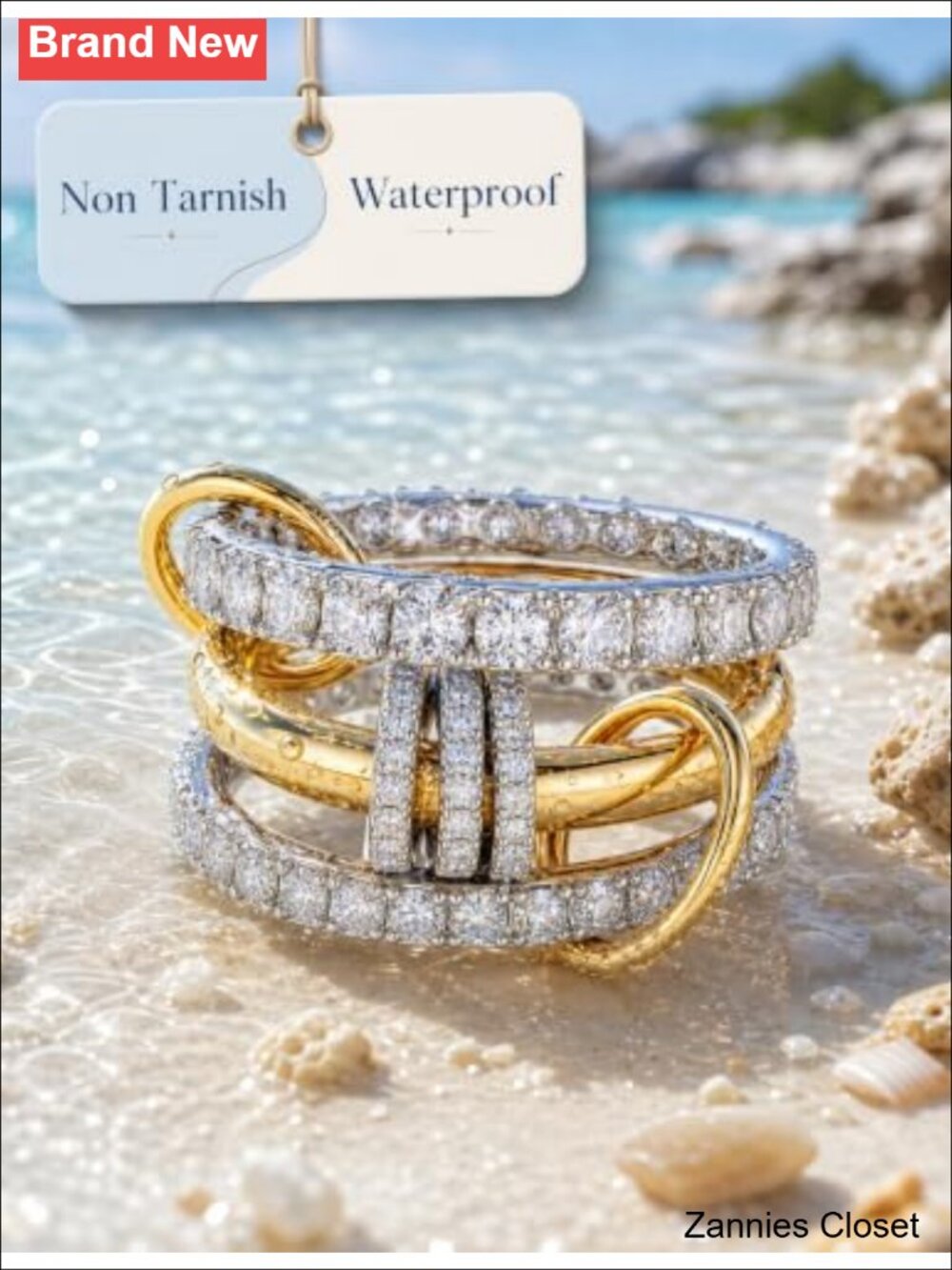 ๐ PATISORNA 18K Gold Plated Stackable Rings CZ Interlocked Bands - Picture 5 of 6